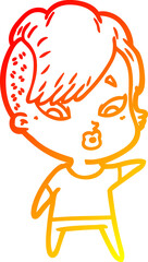 warm gradient line drawing cartoon surprised girl