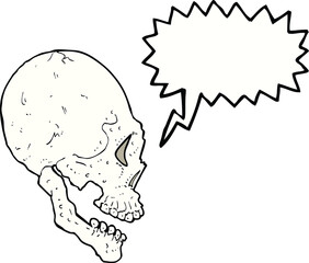 skull illustration with speech bubble