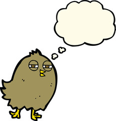 funny cartoon bird with thought bubble