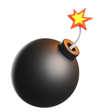 3D Icon Illustration of Bomb with Burning Fuse