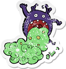retro distressed sticker of a cartoon gross monster being sick