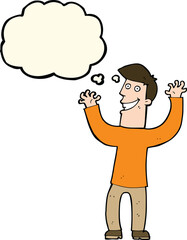 cartoon excited man with thought bubble
