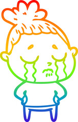 rainbow gradient line drawing cartoon crying woman