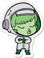sticker of a cartoon pretty astronaut girl