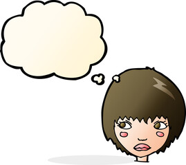 cartoon unhappy girl with thought bubble