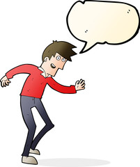 cartoon happy man dancing with speech bubble