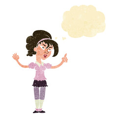 cartoon woman with idea with thought bubble