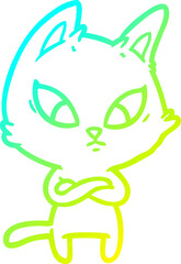 cold gradient line drawing confused cartoon cat