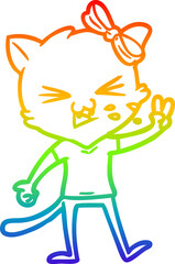 rainbow gradient line drawing cartoon cat