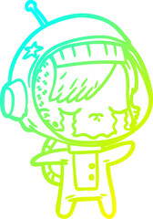 cold gradient line drawing cartoon crying astronaut girl