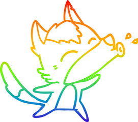 rainbow gradient line drawing howling wolf cartoon