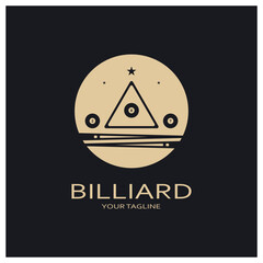 simple billiards logo template illustration with billiard balls and sticks,design for billiards booth,billiards business,bills competition,mobile billiards game,app,badge,billiards sport,vector