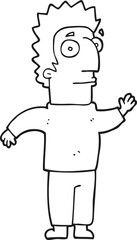 black and white cartoon man waving