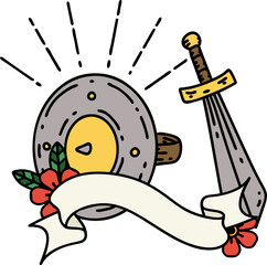 banner with tattoo style shield and sword