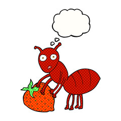 thought bubble cartoon ant with berry