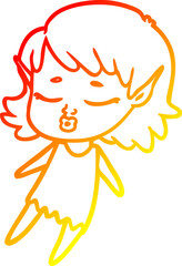 warm gradient line drawing pretty cartoon elf girl flying
