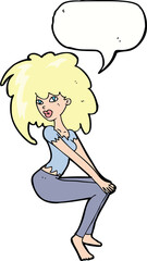 cartoon woman with big hair with speech bubble