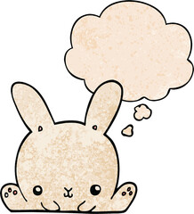 cartoon rabbit and thought bubble in grunge texture pattern style