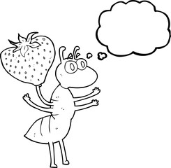 thought bubble cartoon ant carrying food