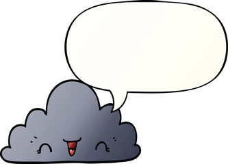 cute cartoon cloud and speech bubble in smooth gradient style