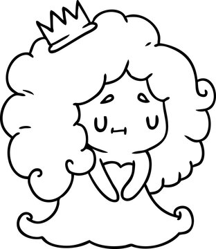 line drawing of a cute kawaii princess girl