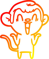 warm gradient line drawing cartoon laughing monkey
