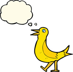 cartoon walking bird with thought bubble