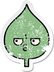 distressed sticker of a cute cartoon expressional leaf