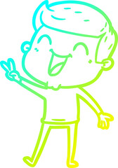 cold gradient line drawing cartoon man laughing