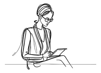 Vector illustration of a person sitting in front of a laptop, line art of a person sitting in front of a laptop
