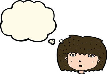 cartoon female face with thought bubble