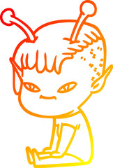 warm gradient line drawing cute cartoon alien girl