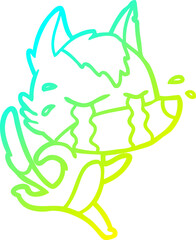 cold gradient line drawing cartoon crying wolf