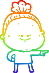 rainbow gradient line drawing cartoon happy old woman