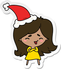 christmas sticker cartoon of kawaii girl