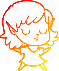 warm gradient line drawing cartoon elf girl