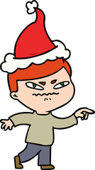 line drawing of a angry man pointing wearing santa hat