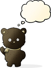 cute cartoon black bear waving with thought bubble