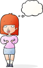 cartoon shocked woman with thought bubble