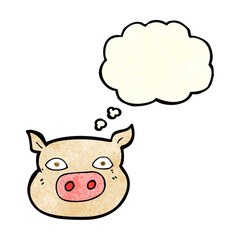 cartoon pig face with thought bubble