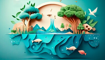 Paper Art for World Water Day: Promoting Ecology, Saving Water, and Protecting the Environment. Generative AI