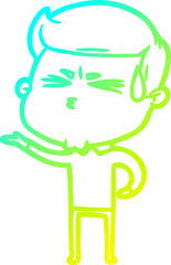 cold gradient line drawing cartoon man sweating
