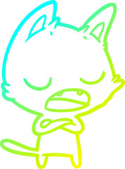 cold gradient line drawing talking cat cartoon