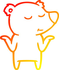 warm gradient line drawing happy cartoon bear shrugging shoulders