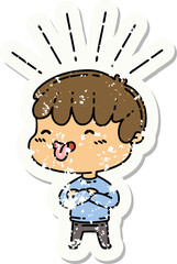 grunge sticker of tattoo style boy sticking out tongue