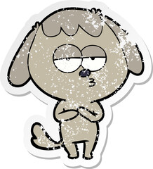 distressed sticker of a cartoon bored dog