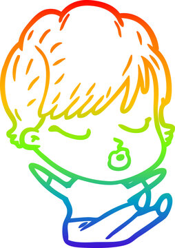 recommend clip art: rainbow gradient line drawing cartoon woman with eyes shut