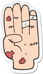 sticker of a cartoon injured hand