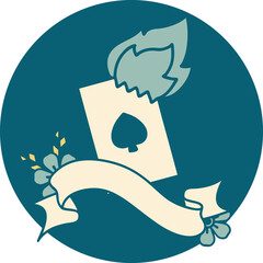 icon with banner of a flaming card
