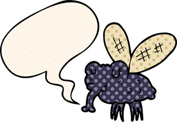 cartoon fly and speech bubble in comic book style